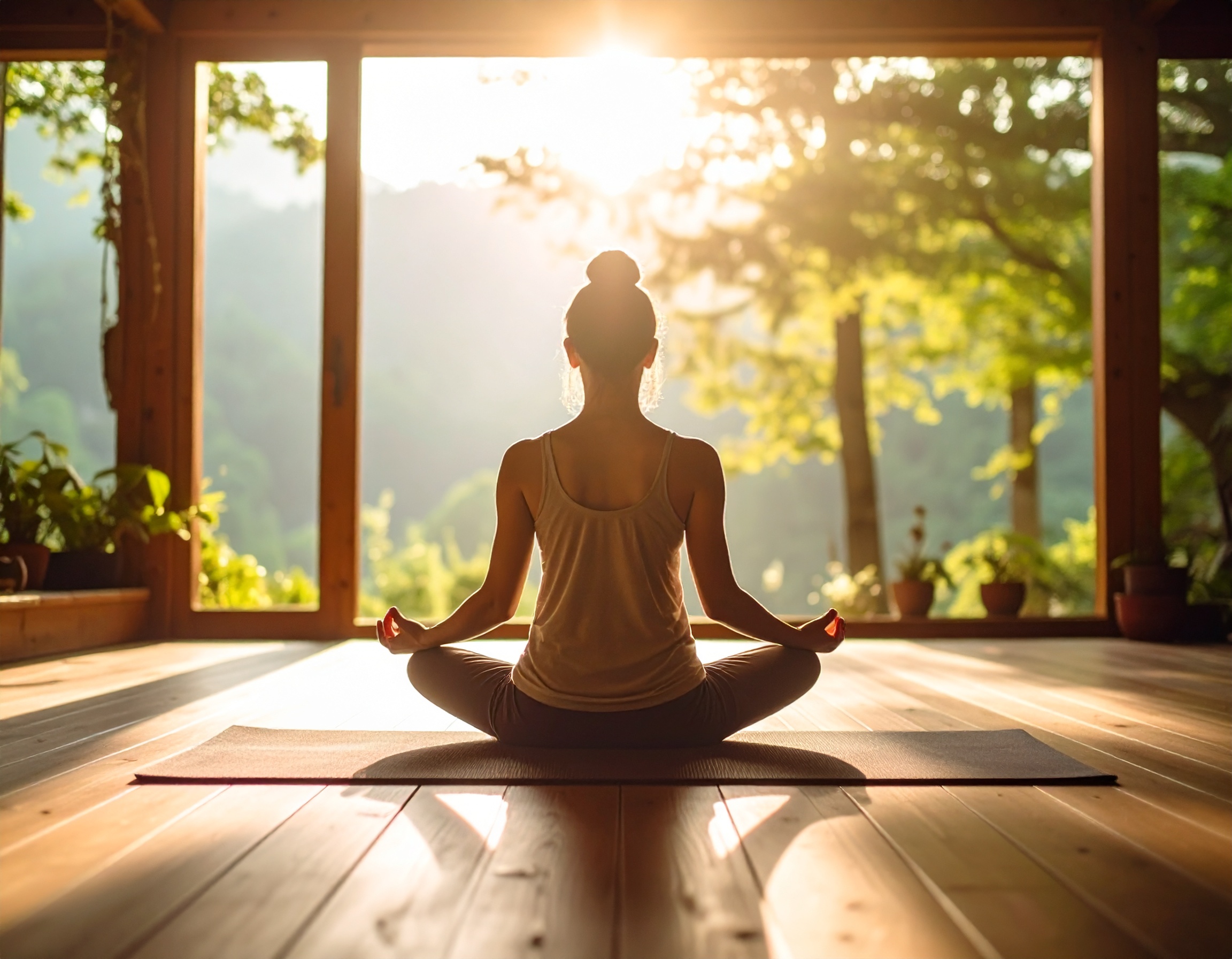 Yoga Kurs Atmosphäre. Eine Yogini ist meditiert